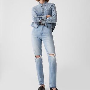 GAP Light Blue Ripped Straight Leg Jeans